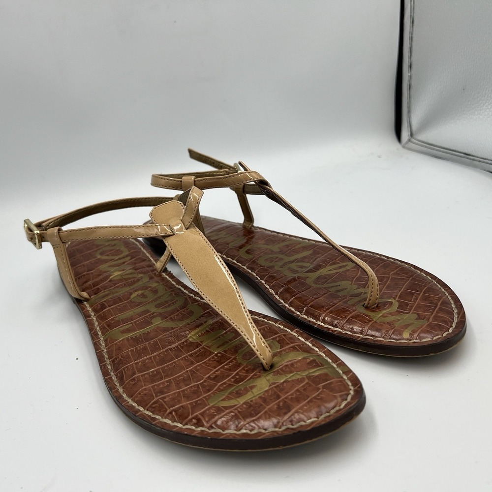 Sam Edelman Gigi Thong Sandals Brown Beige Leather Strappy Women's Size 9.5